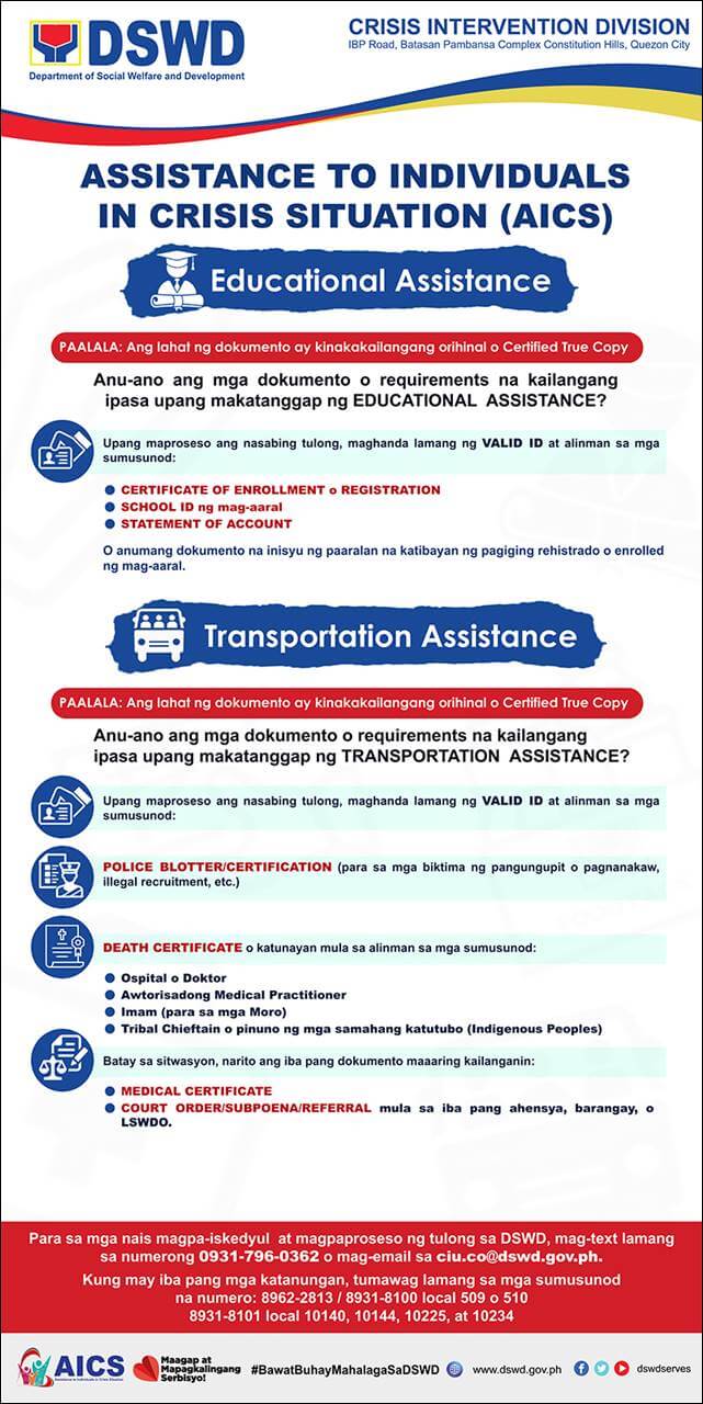 DSWD AICS Program Educational Assistance Transportation Assistance